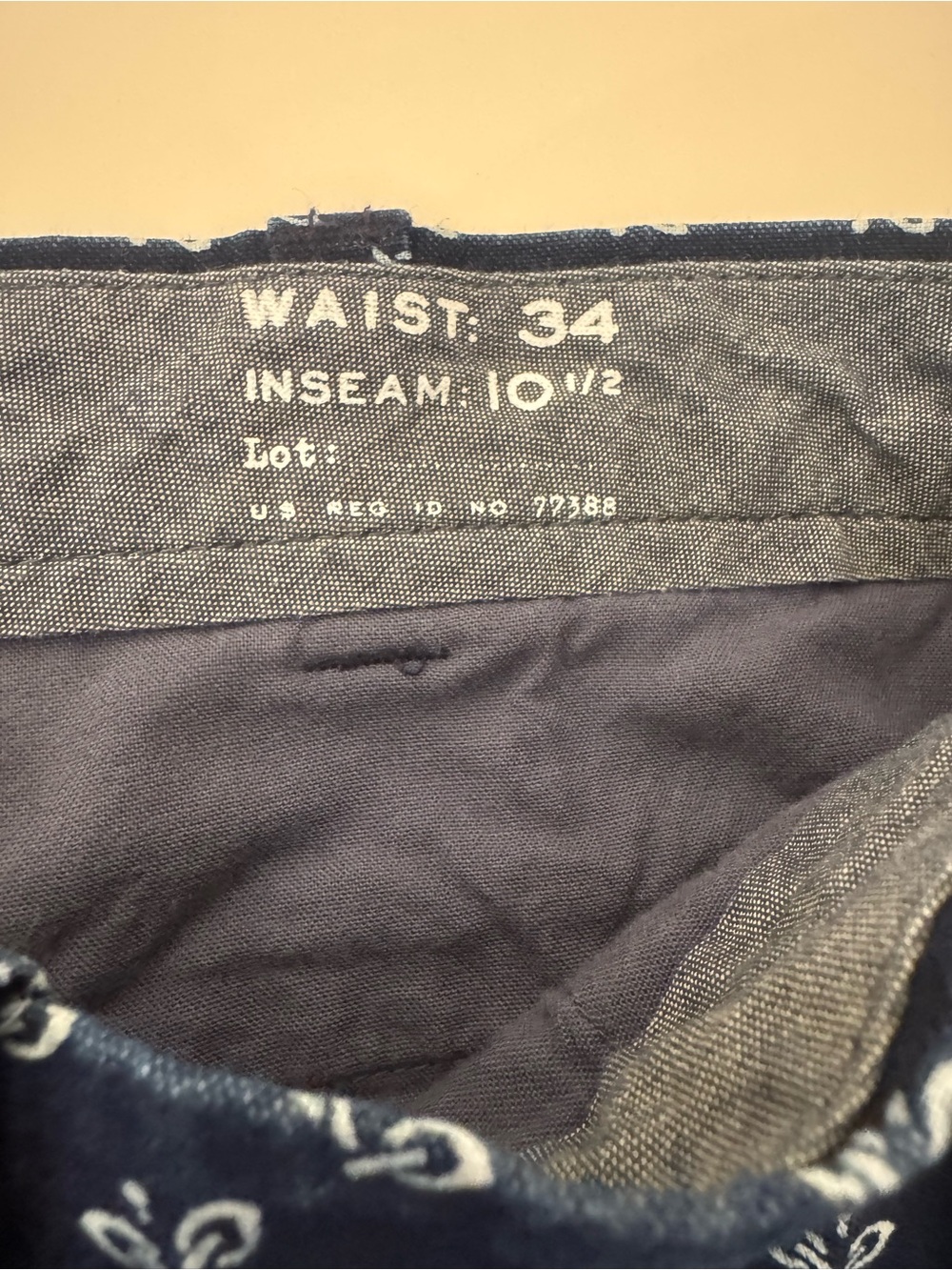 J. Crew Men’s Cotton Chino Navy Blue Printed Flat-Front Men’s Shorts size 34 - Picture 8 of 8